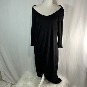 B Famous USA Black Ruched Side Midi Dress Womens 2X Scoop Neck 3/4 Sleeve Jersey